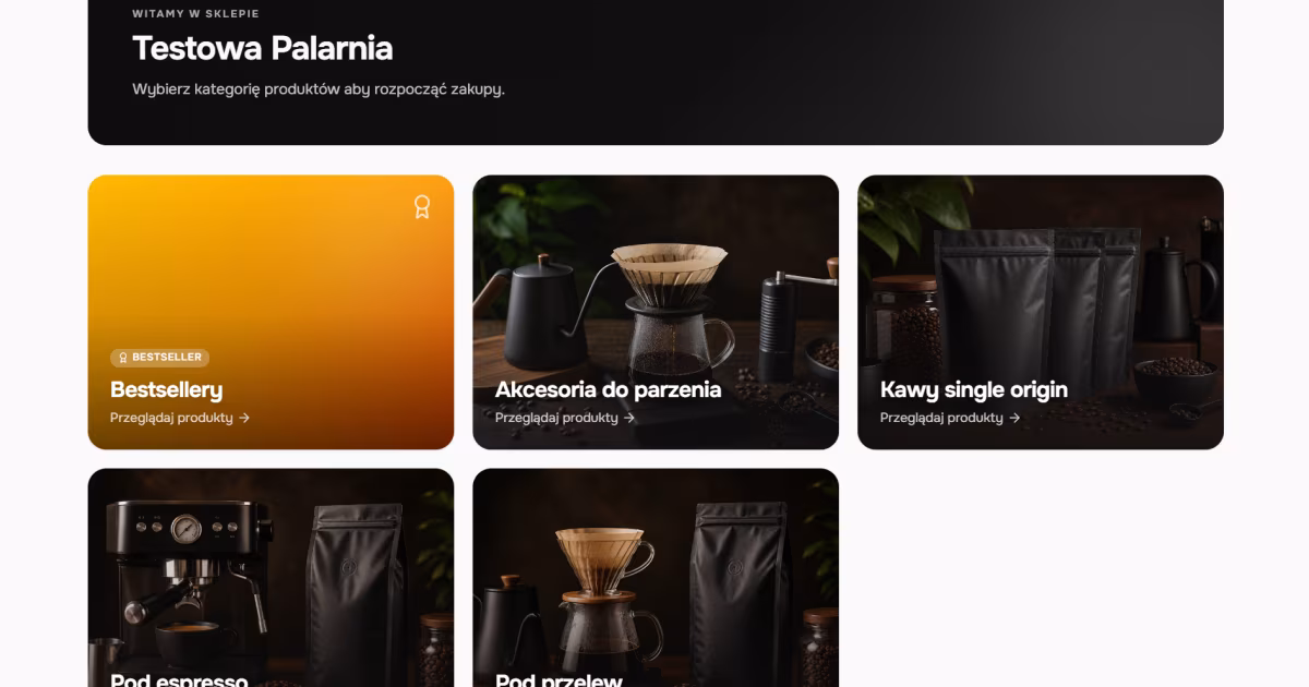 A B2B store under a coffee roastery's brand — dark white-label theme with product categories